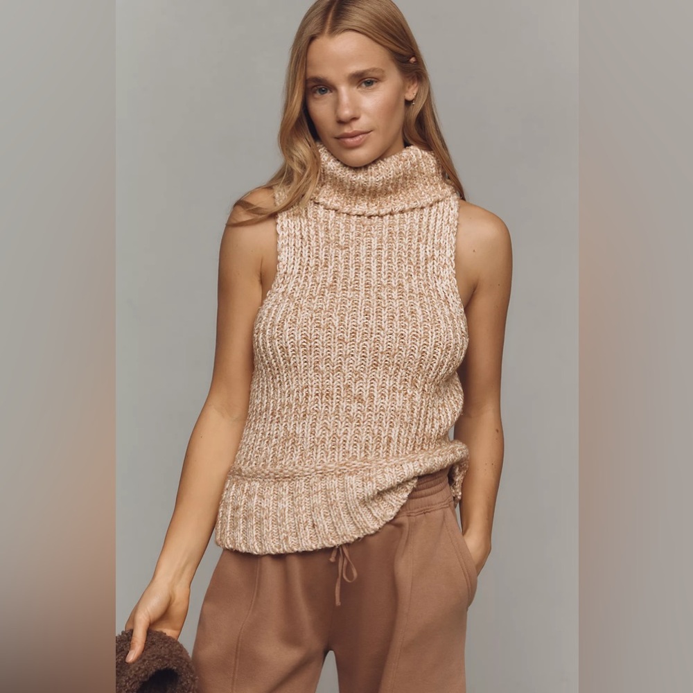 Anthropologie PILCRO TURTLENECK TANK SWEATER Neutral Pattern Size:  XS